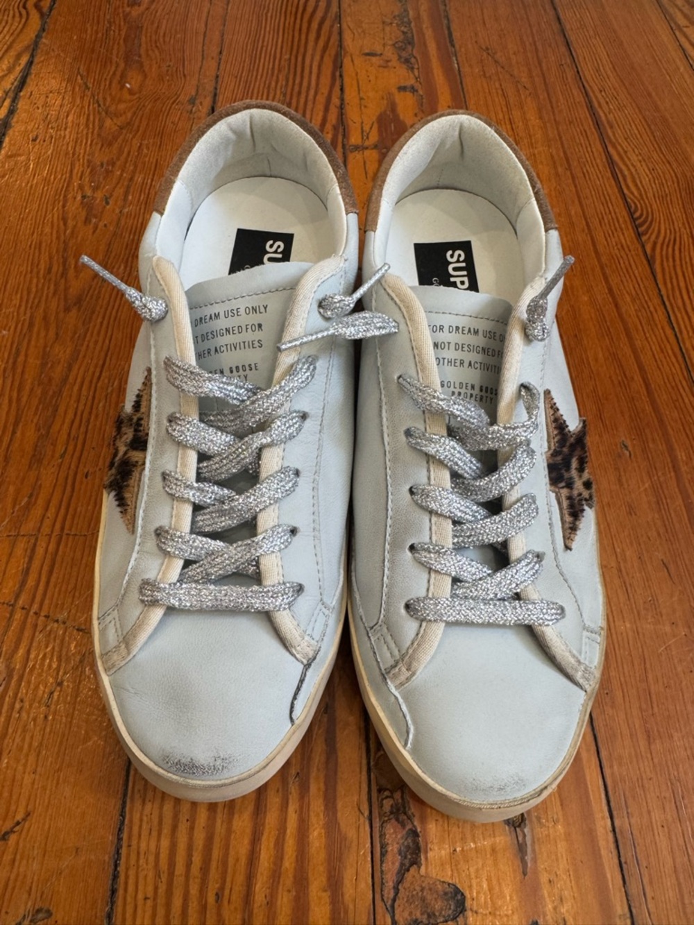 Golden Goose White Sneakers with Brown Suede Heel and Leopard Star - Picture 2 of 8
